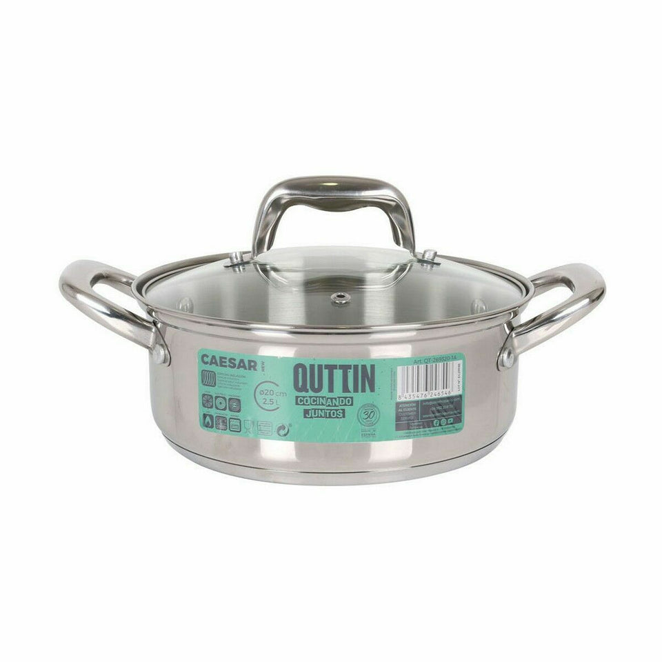 Casserole with glass lid Quttin Caesar Steel ø 20 x 8 cm (6 Units)-1
