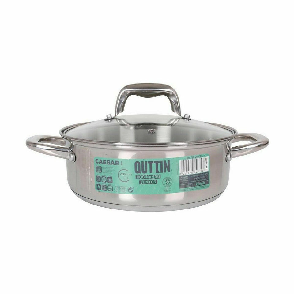 Casserole with glass lid Quttin Caesar Steel ø 22 x 8 cm (6 Units)-1