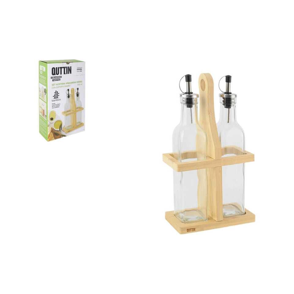 Condiment Set Quttin Brown Transparent Glass Bamboo 250 ml 2 Pieces (12 Units)-2