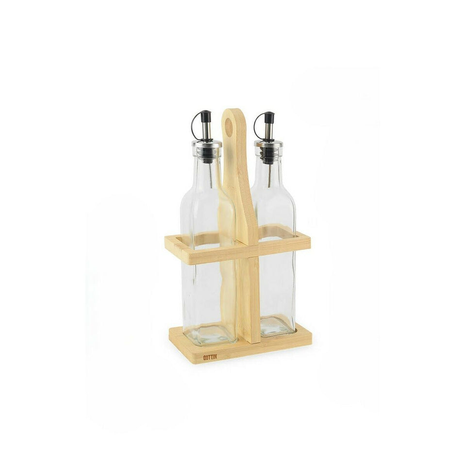 Condiment Set Quttin Brown Transparent Glass Bamboo 250 ml 2 Pieces (12 Units)-1