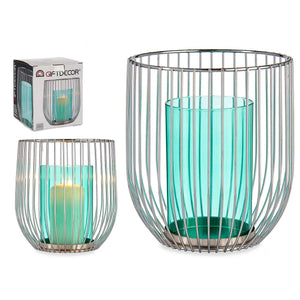 Candleholder Gift Decor Blue Silver Metal Glass 15 x 17 x 15 cm (8 Units)-3