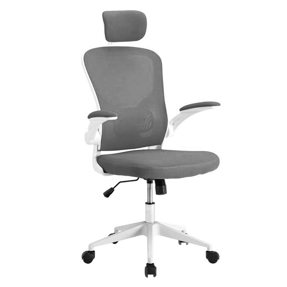 Ergonomikus irodai szék deréktámasszal, fejtámlával, szürke-0