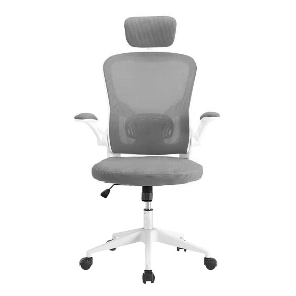 Ergonomikus irodai szék deréktámasszal, fejtámlával, szürke-2