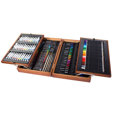 174 részes festő-és rajzkészlet praktikus, fa díszdobozban-0