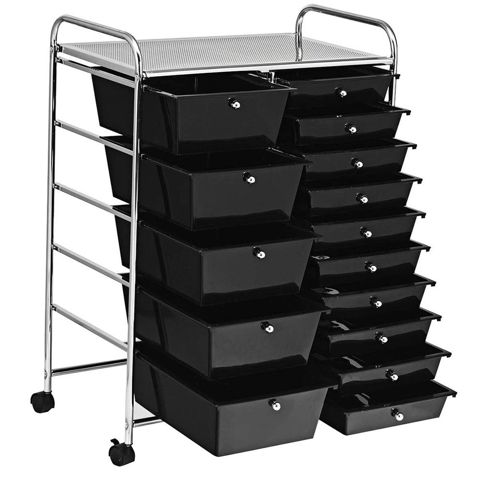 Gurulós tárolókocsi 15 fiókos, több színben-fekete-2