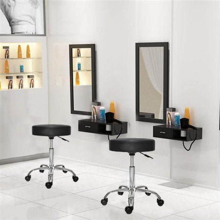 Cosmetic chair on wheels with adjustable height - black-3