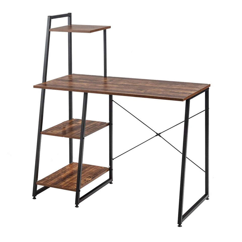 Kompakt számítógépasztal, munkaállomás 4 polccal-0