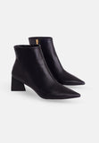Black Sheepskin Leather Ankle Boots Mabea – Women’s Pointed-Toe Block Heel-1