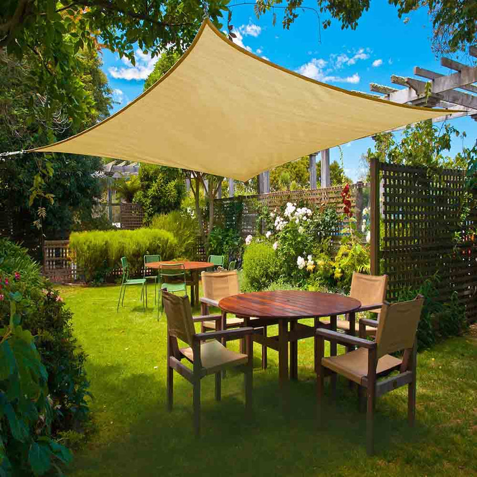 Square sun sail, 3.6 meters, in several types - square shape, polyethylene, beige-3