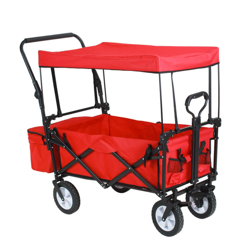 Összecsukható kocsi tetővel, húzható-tolható, piros-1