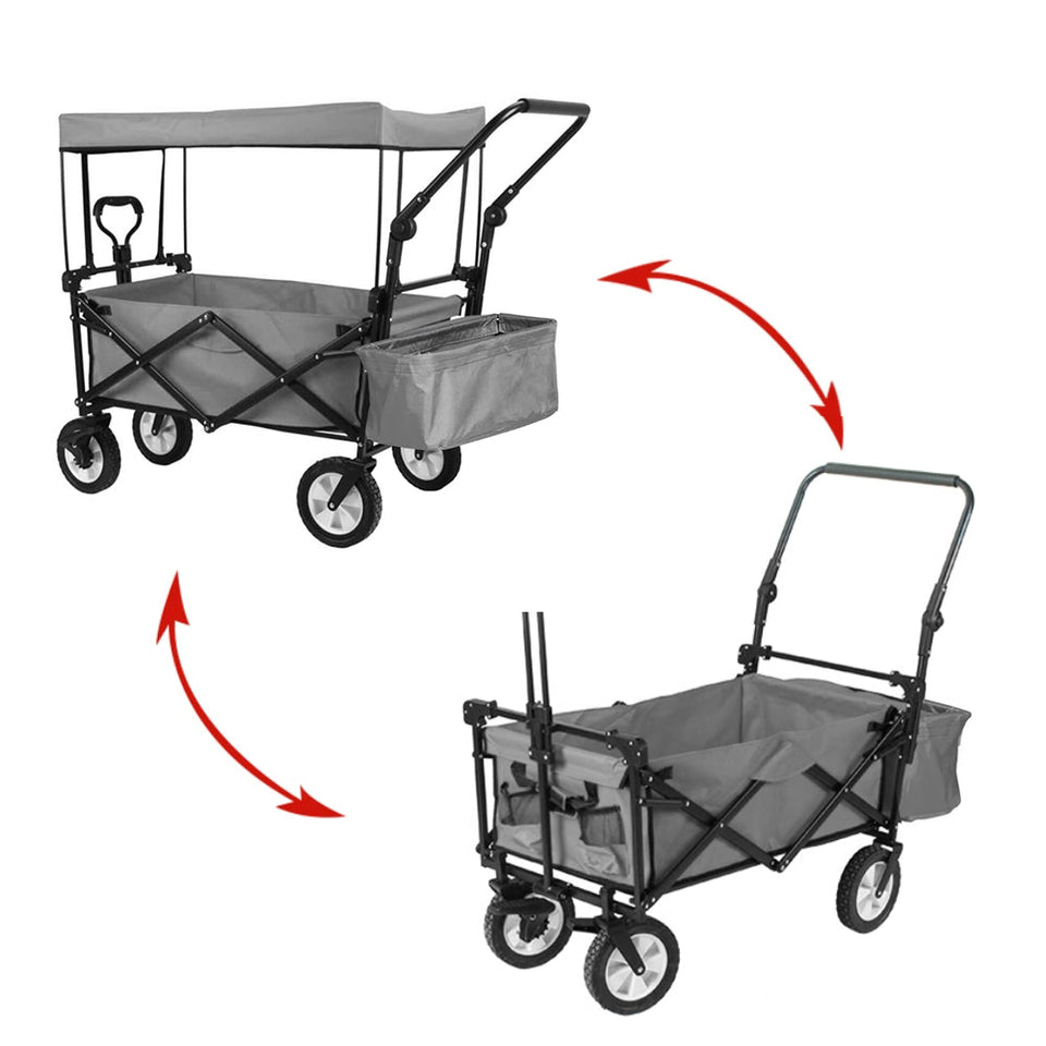 Összecsukható kocsi tetővel, húzható-tolható, szürke-2