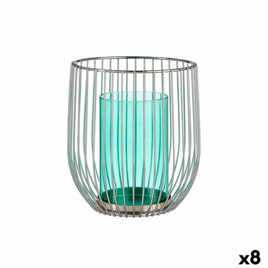 Candleholder Gift Decor Blue Silver Metal Glass 15 x 17 x 15 cm (8 Units)-0