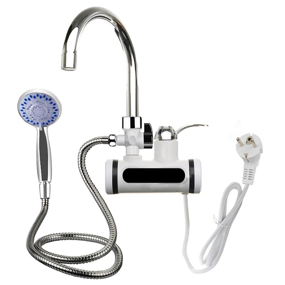 Water heater faucet with LCD display in 3 types - wall, horizontal connection, with shower head-0
