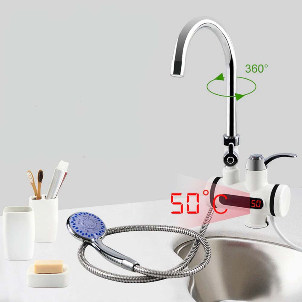 Water heater faucet with LCD display in 3 types - wall, horizontal connection, with shower head-1