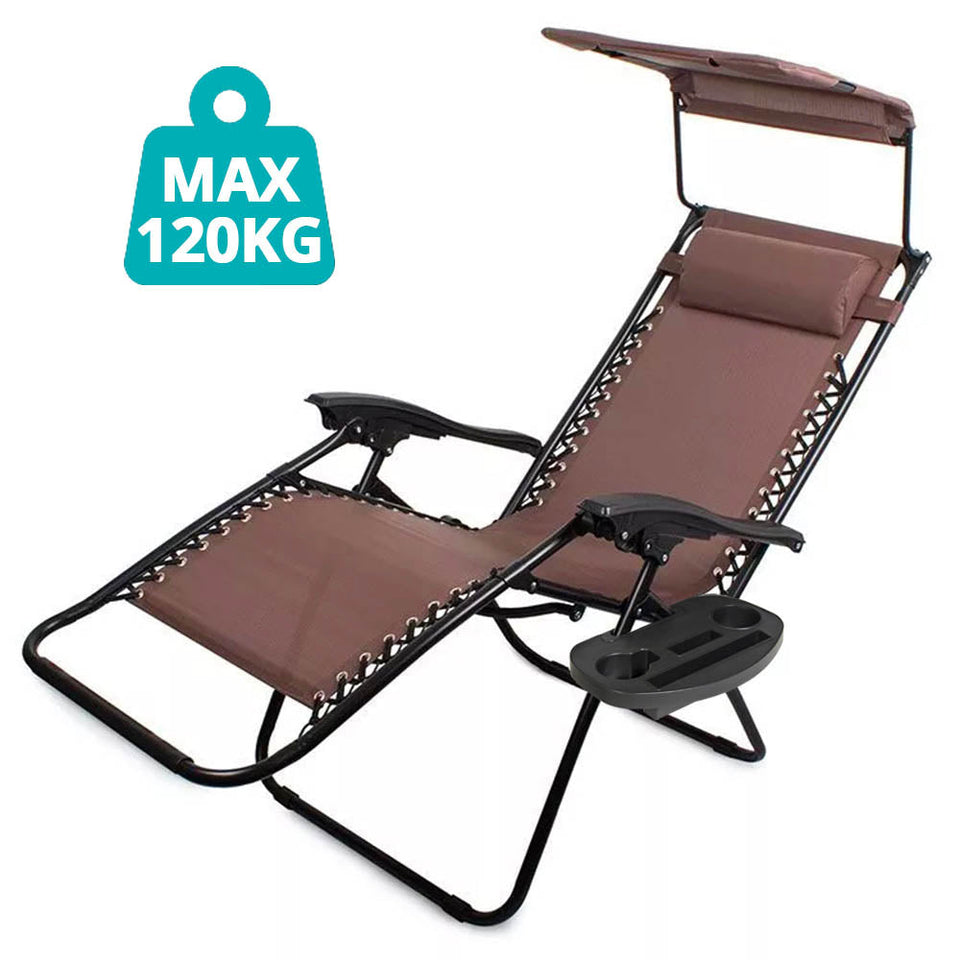 Zéró gravitáció szék napellenzővel és pohártartóval 2 db, több színben-barna-2