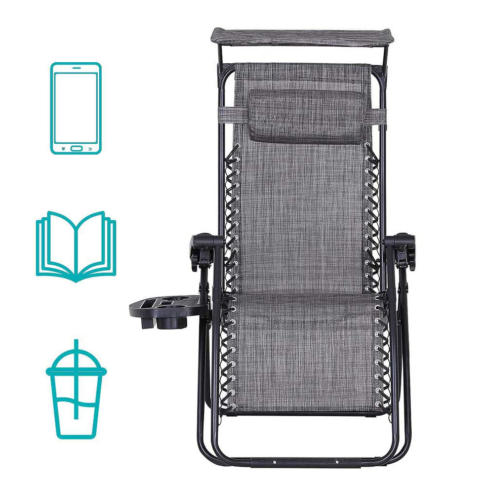 Zéró gravitáció szék napellenzővel és pohártartóval 2 db, több színben-szürke-2